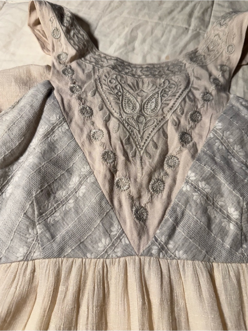 Flying Tomato size S Ivory Gray Embroidered Boho Empire Maxi Dress - Picture 7 of 10